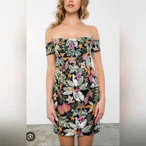 THML Black Floral Off-Shoulder Kids Dress